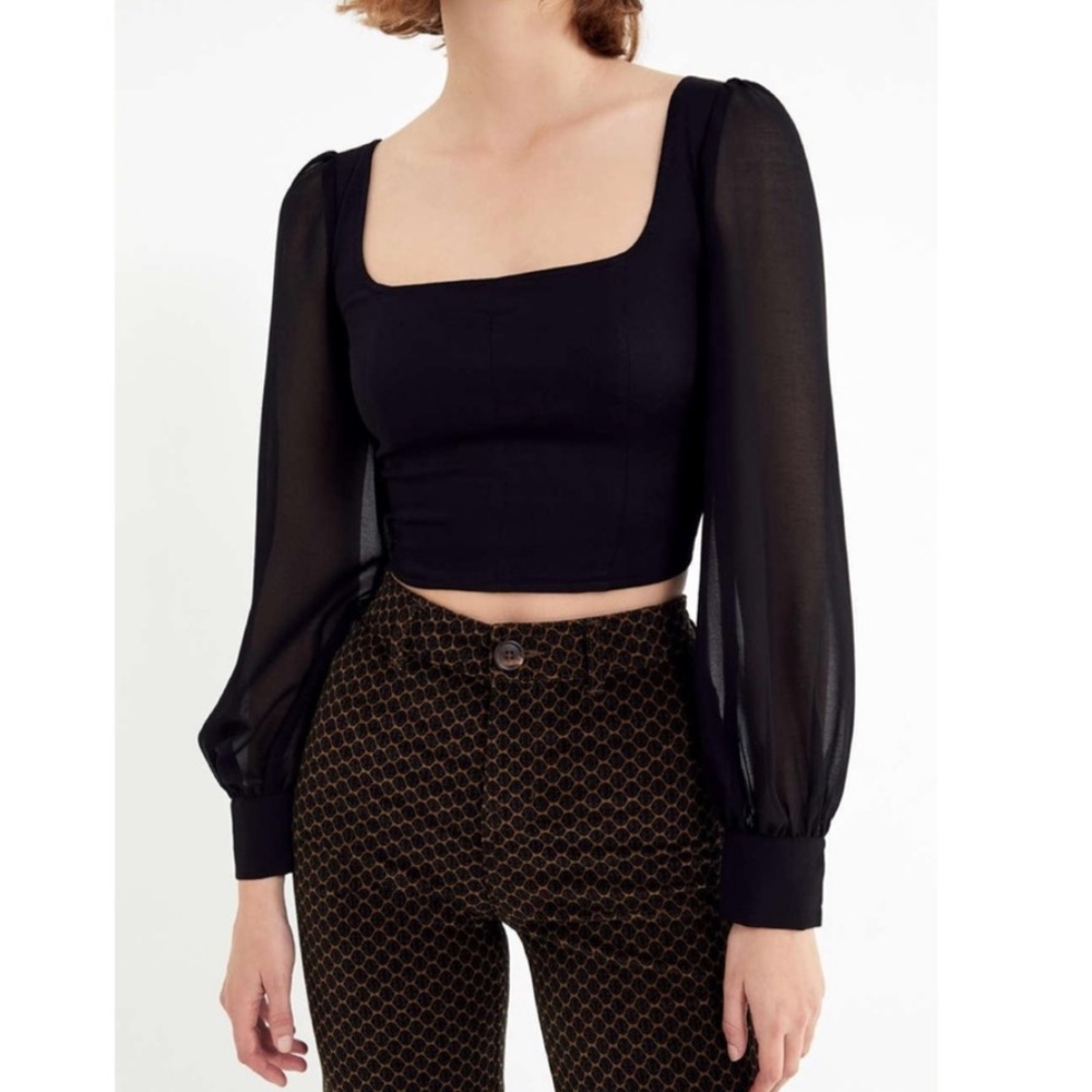 Urban Outfitters Lena Sheer Sleeve Square Neck Blouse